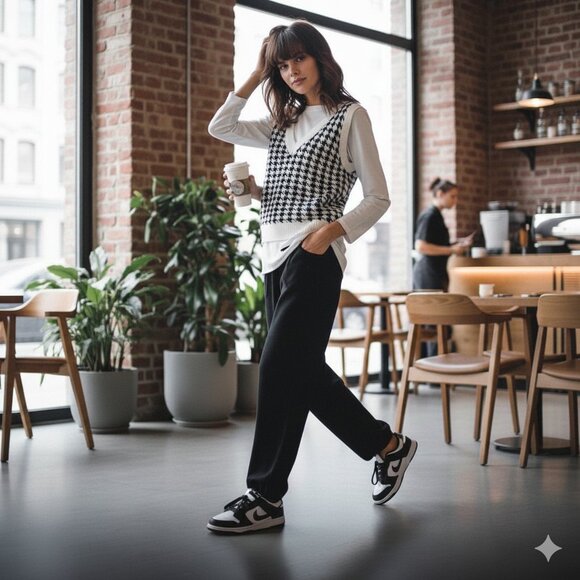 J.ING Jing Black & White Houndstooth Sweater Vest One Size NWT - Picture 1 of 6